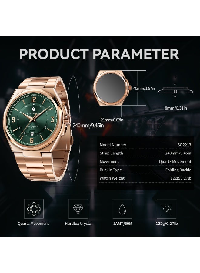SAPPHERO Watches for Men Arabic Numeral Dial Quartz Wristwatch 50M Waterproof Luminous Watches Mens Watch Work Sport Casual Dress Watch with Stainless Steel Strap Elegant Gifts for Men - Image 5
