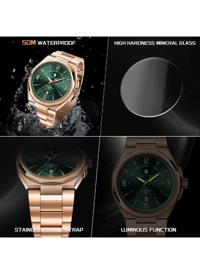 Sapphero  SAPPHERO Mens Watch with Date Subdial/Arabic Numeral Dial, Analog Quartz, Stainless Steel/Leather Strap, 50M Waterproof, Business Work Sport Casual Dress Wristwatch, Elegant Gift for Men for Men | Best Price UAE