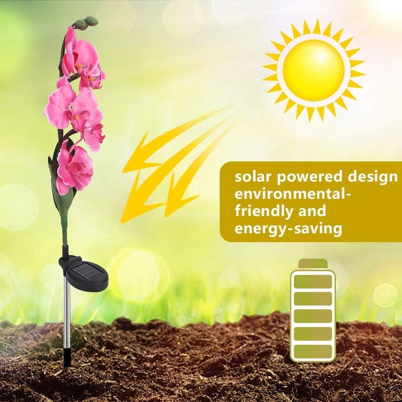 klarako Garden Solar Lights Waterproof Moth Orchid Shape Solar Garden Lights Light-Activated LED Pathway Light for Lawn Garden Courtyard - Image 2