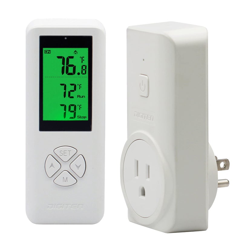 WTC100 Wireless Temperature Controller Digital Plugin Thermostat Outlet Remote Control Heating Cooling Mode for Window AC Fan Heater Greenhouse Homebrewing Reptile Builtin Temp Sensor