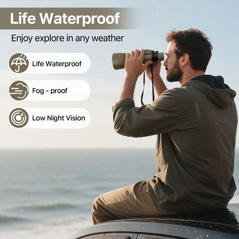 Free Soldier 20x50 Binoculars for Adults with Smartphone Adapter - High Powered Binoculars for Bird Watching Hunting Hiking Concert Travel Theater with BAK4 Prism FMC Lens, Mud - Image 4