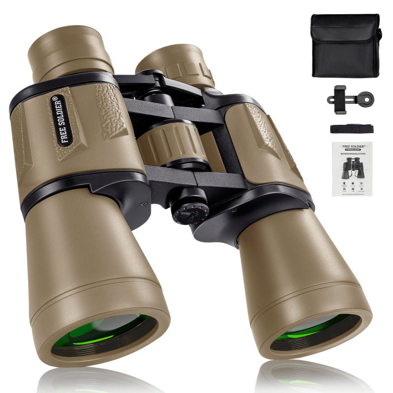 Free Soldier 20x50 Binoculars for Adults with Smartphone Adapter - High Powered Binoculars for Bird Watching Hunting Hiking Concert Travel Theater with BAK4 Prism FMC Lens, Mud - Image 1