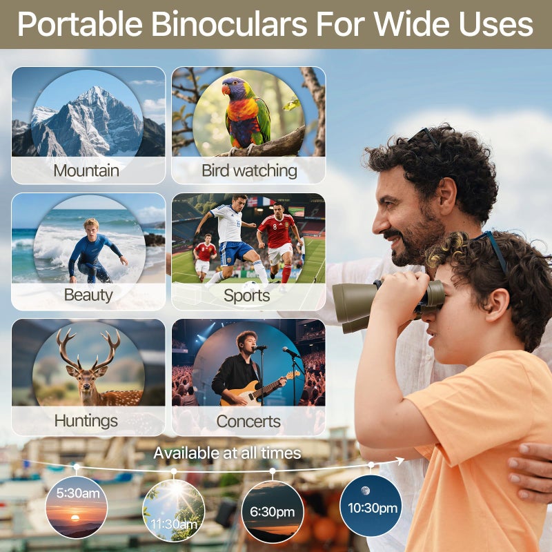 Free Soldier 20x50 Binoculars for Adults with Smartphone Adapter - High Powered Binoculars for Bird Watching Hunting Hiking Concert Travel Theater with BAK4 Prism FMC Lens, Mud - Image 5