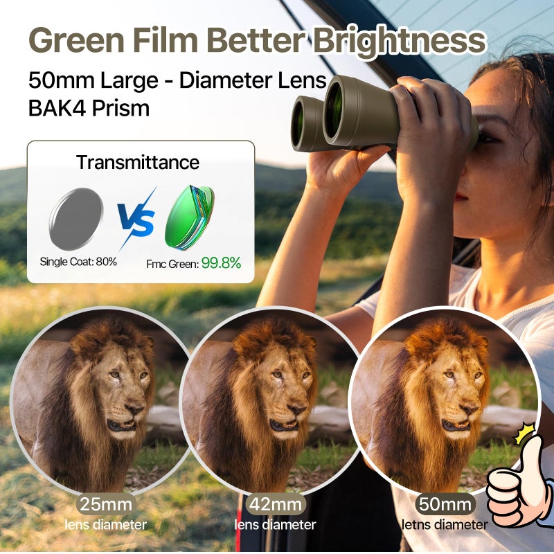 Free Soldier 20x50 Binoculars for Adults with Smartphone Adapter - High Powered Binoculars for Bird Watching Hunting Hiking Concert Travel Theater with BAK4 Prism FMC Lens, Mud - Image 3