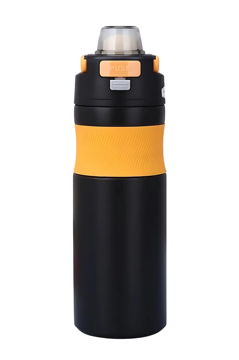 Mobcos 600ml Water Bottle with Portable Lid Metal Vacuum Insulated Stainless Steel | Reusable Leak Proof Flask 24 Hours Hot and Cold for Office, Travel Bottle (Orange Black)