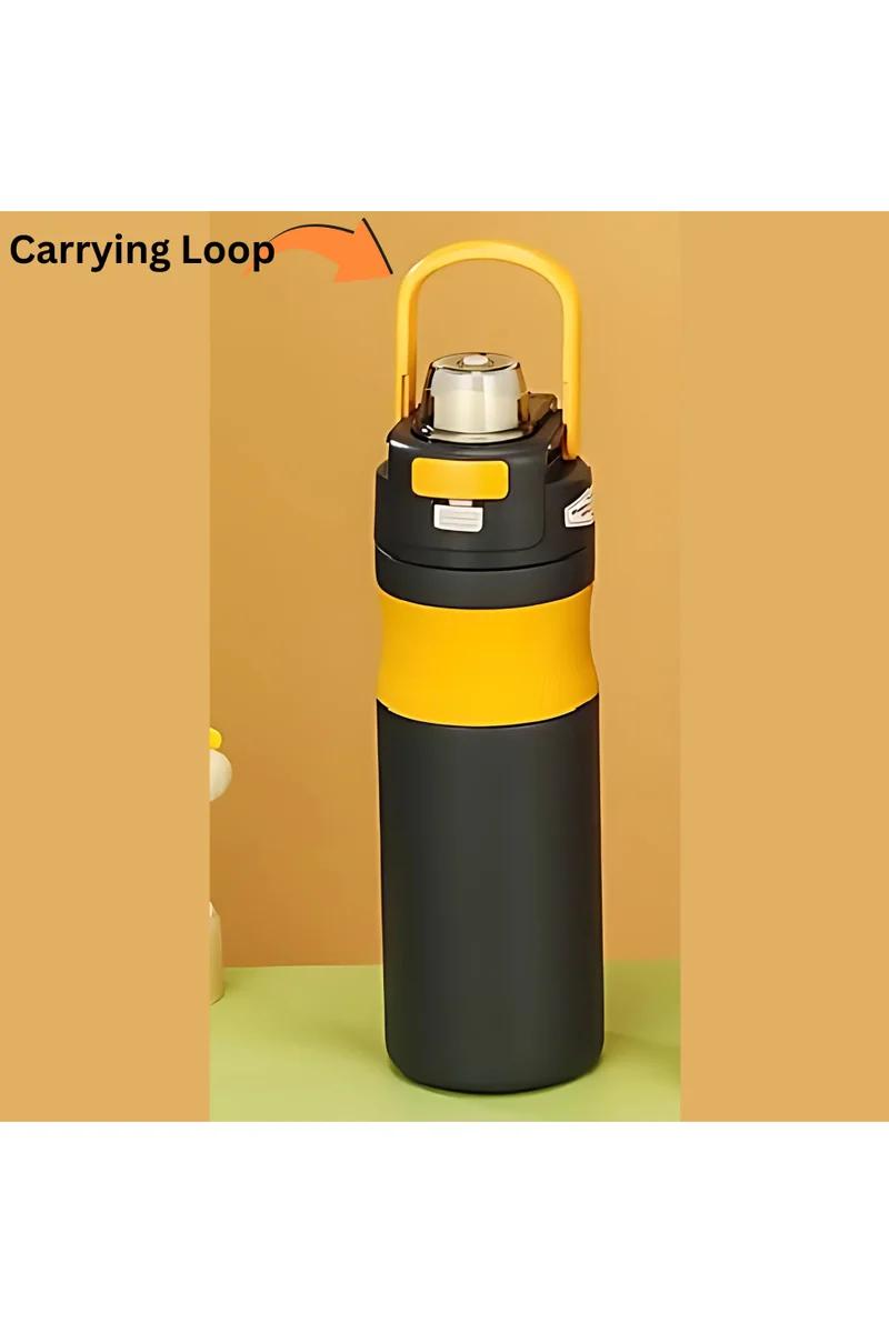 Mobcos 600ml Water Bottle with Portable Lid Metal Vacuum Insulated Stainless Steel | Reusable Leak Proof Flask 24 Hours Hot and Cold for Office, Travel Bottle (Orange Black)