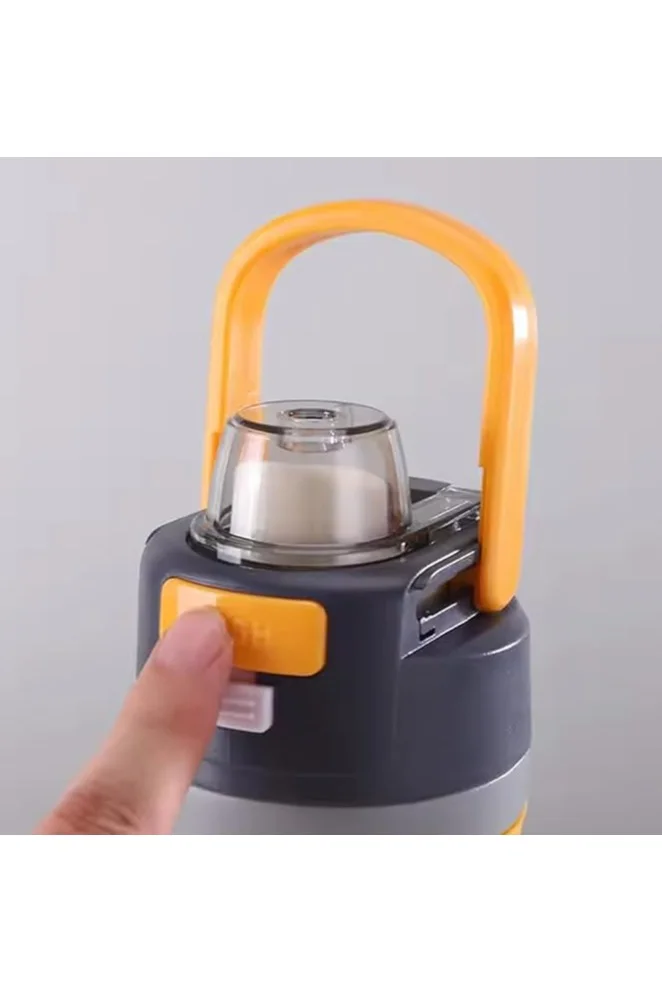 Mobcos Black 600ml Water Bottle with Portable Lid Metal Vacuum Insulated Stainless Steel | Reusable Leak Proof Flask 24 Hours Hot and Cold for Office, Travel Bottle (Orange Black)  | Best Price UAE