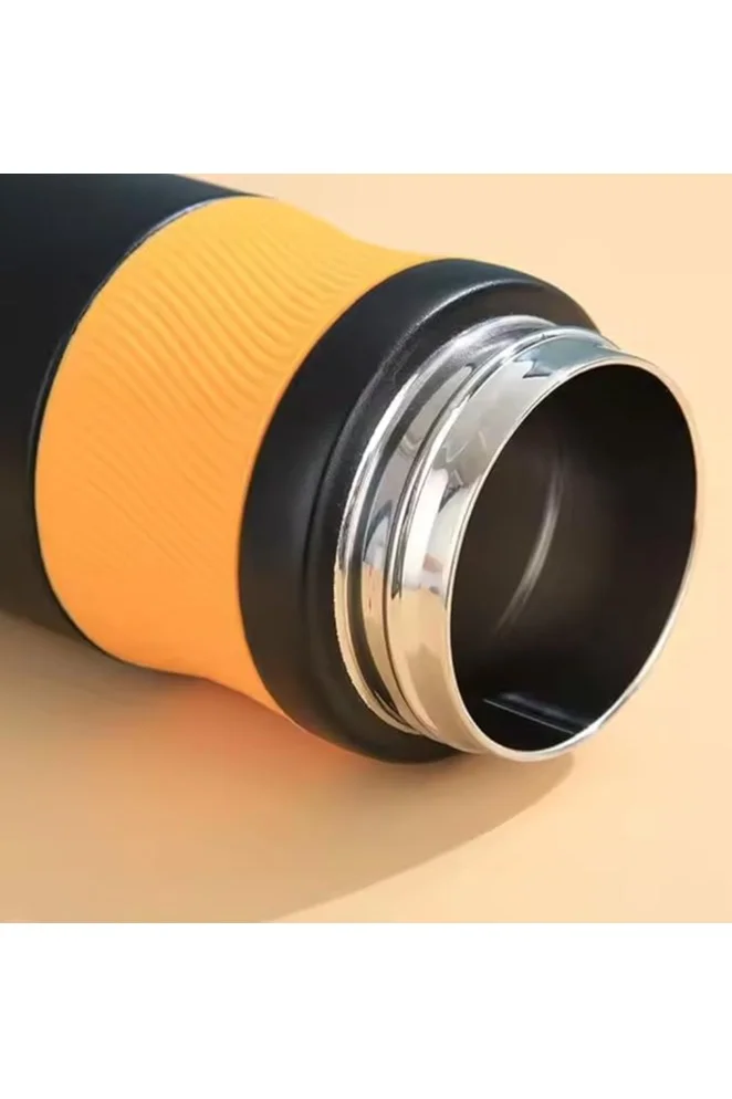 Mobcos Black 600ml Water Bottle with Portable Lid Metal Vacuum Insulated Stainless Steel | Reusable Leak Proof Flask 24 Hours Hot and Cold for Office, Travel Bottle (Orange Black)  | Best Price UAE