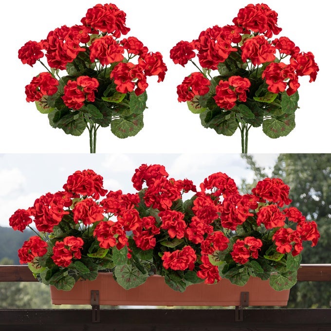 4PCS HOME DECOR FAKE PLANTS ARTIFICIAL FLOWERS ARTIFICIAL GERANIUMS OUTDOOR FAKE FLOWERS ARTIFICIAL FLOWERS FAKE SILK BOUQUET FALL DECOR FOR INTERIOR PORCH GARDEN DECORATION RED 144