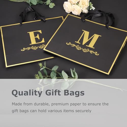 momoake Alphabet Birthday Gift Bag with Card and Tissue Paper for Men Women, 13" Large Black Gold Personalized Bridal Party Gift Paper Bag for Gifts Wrapping - (Letter M) - Image 3