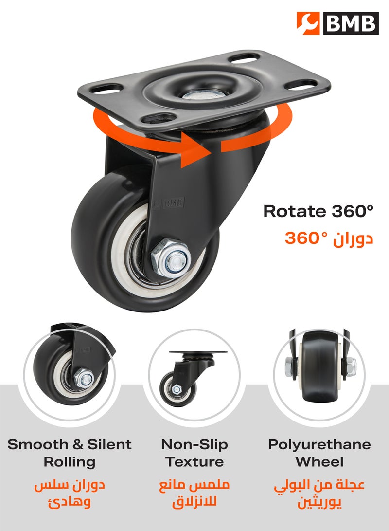 BMB tools 1.5inch Black PVC White Rim Caster - Swivel - Plate - Image 4