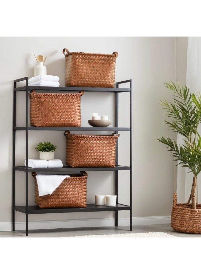 Neonix 2-pack large wicker storage baskets, handwoven baskets for organising clothes, blanket baskets, bathroom and bedroom wardrobe storage boxes, large laundry baskets with leather handles, woven boxes for bathroom, bedroom, pantry, clothing, car and towels – brown - Image 2