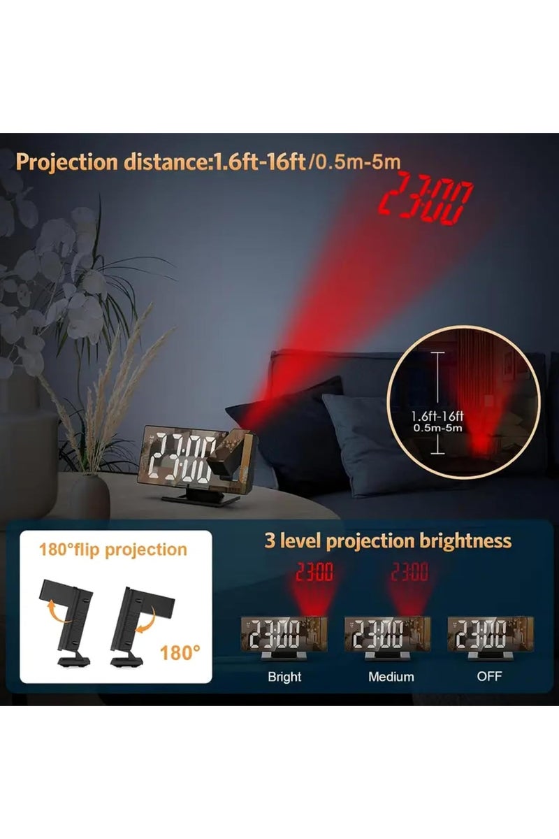 ساعة منبه LED قابلة للتعديل بزاوية 180 درجة مع غفوة، وعرض درجة الحرارة 12/24 ساعة، وتصميم مرآة - تعمل بمنفذ USB لغرفة النوم أو المكتب المنزلي أو غرفة المعيشة - إطار مستطيل أسود، عالية الدقة - Image 2