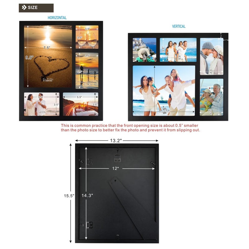 UMICAL Wood Picture Frame Photo Collage Frame Black Wooden Wall Frames 8X10+4X4+6X4+2(4X6) - Image 4