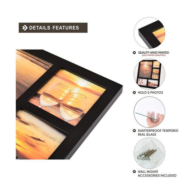 UMICAL Wood Picture Frame Photo Collage Frame Black Wooden Wall Frames 8X10+4X4+6X4+2(4X6) - Image 5