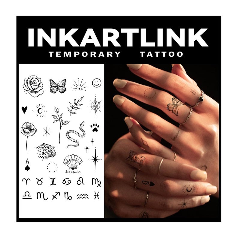 INKARTLINK Tattoo Tech, 2 Sheets Medium Semi Permanent Tattoo, Adult Art Design Temporary Tattoos, Lasts 1-2 Weeks, Waterproof, Realistic Look, (Woman's Finger Constellations) - Image 1