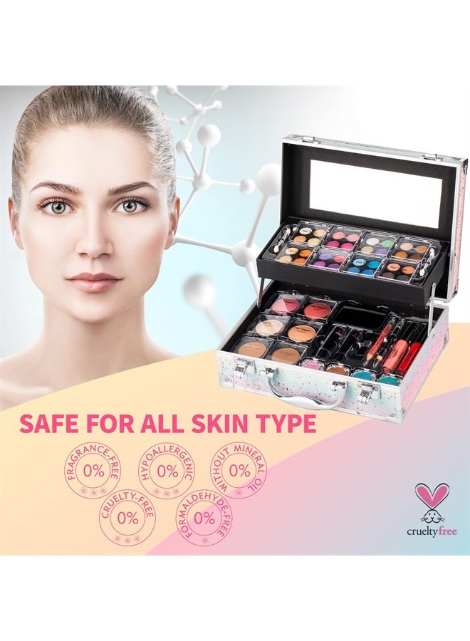 Hot Sugar Makeup Kit for Women Full Kit Teen Girls Starter Cosmetic Gift Set with Beautiful Rainbow Train Case Includes Pigmented Eyeshadow Palette Blush Lipstick Lip Pencil Eye Pencil (Rainbow) - Image 5