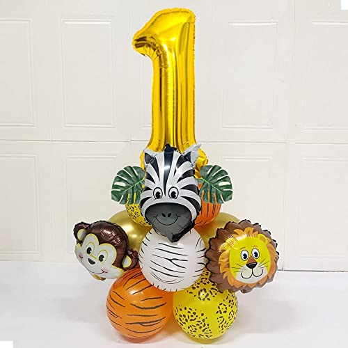 Lazybeee 19pcs Jungle Animal Balloons Set Large Number 1 Birthday Party Decorations Kids Monkey Zoo Animal Theme Foil Balloons. - Image 4