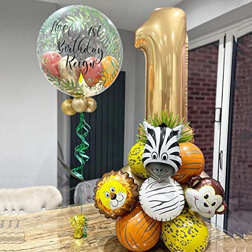 Lazybeee 19pcs Jungle Animal Balloons Set Large Number 1 Birthday Party Decorations Kids Monkey Zoo Animal Theme Foil Balloons. - Image 5