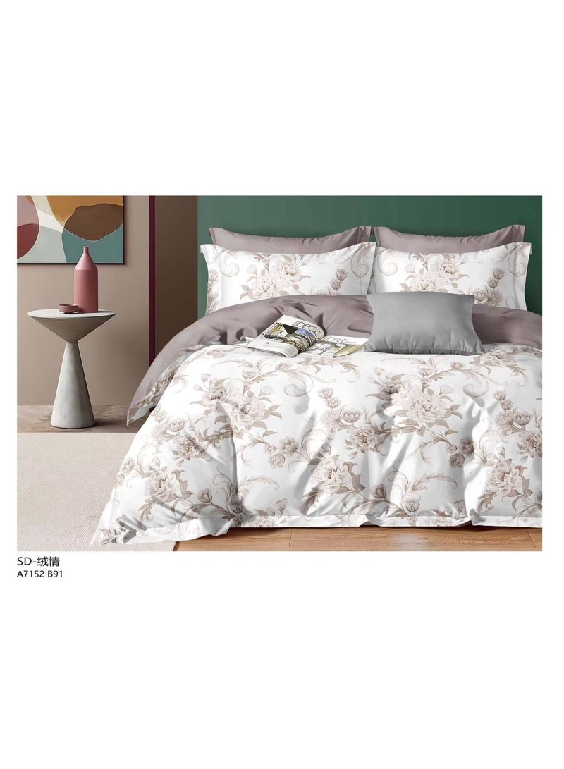 طقم مفروشات فاخر بحجم كينج مكون من 6 قطع - تصميم بسيط، غطاء لحاف 220×240 سم مع شرشف مطاطي و4 أغطية وسائد