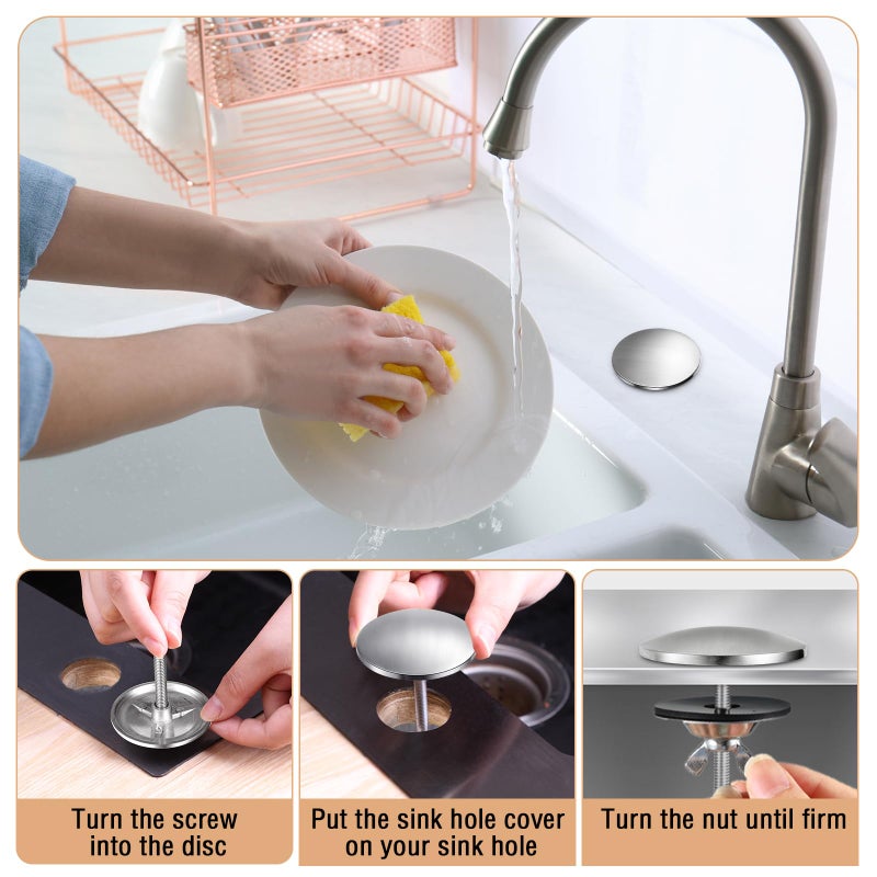 LEIFIDE 2 Pcs 2 Inch Kitchen Sink Hole Cover Faucet Hole Cover Stainless Steel Kitchen Sink Tap Plate Stopper Blanking Metal Plug(Brushed Stainless Steel) - Image 5