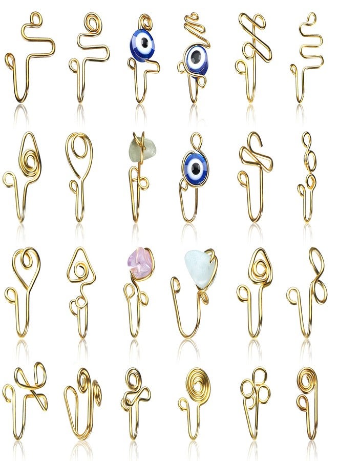 Jadive 24 Pcs Fake Nose Ring for Women Men African Nose Cuff Stainless Steel Non Piercing Evil Eye Faux Clip on Septum Ring Jewelry Gift for Birthday(Gold) - Image 1