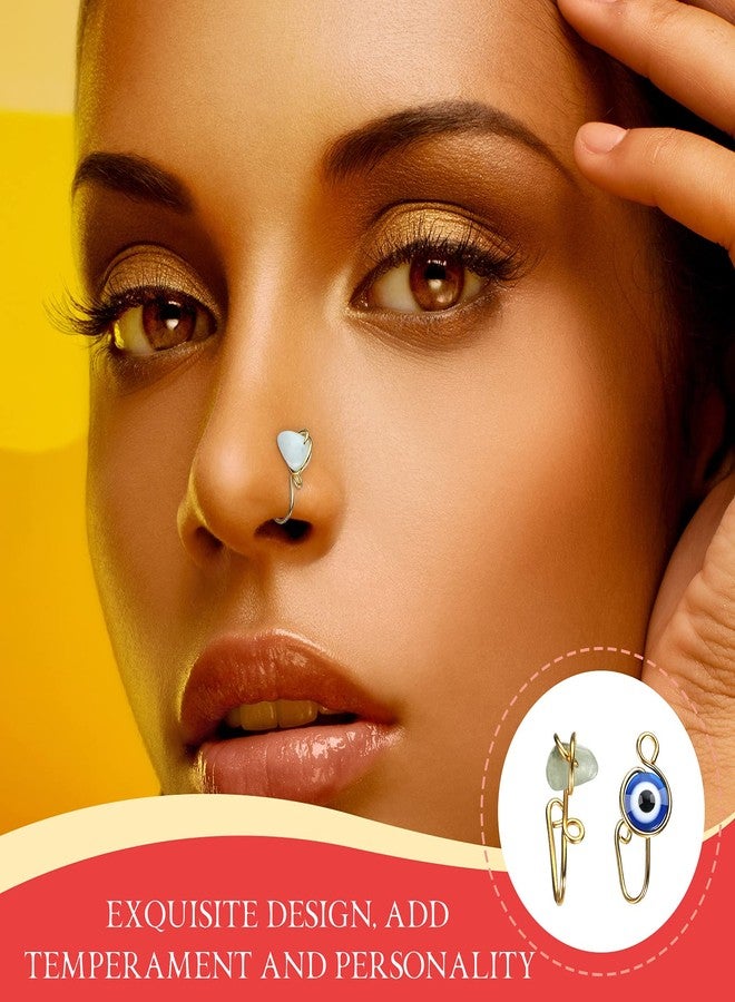 Jadive 24 Pcs Fake Nose Ring for Women Men African Nose Cuff Stainless Steel Non Piercing Evil Eye Faux Clip on Septum Ring Jewelry Gift for Birthday(Gold) - Image 4
