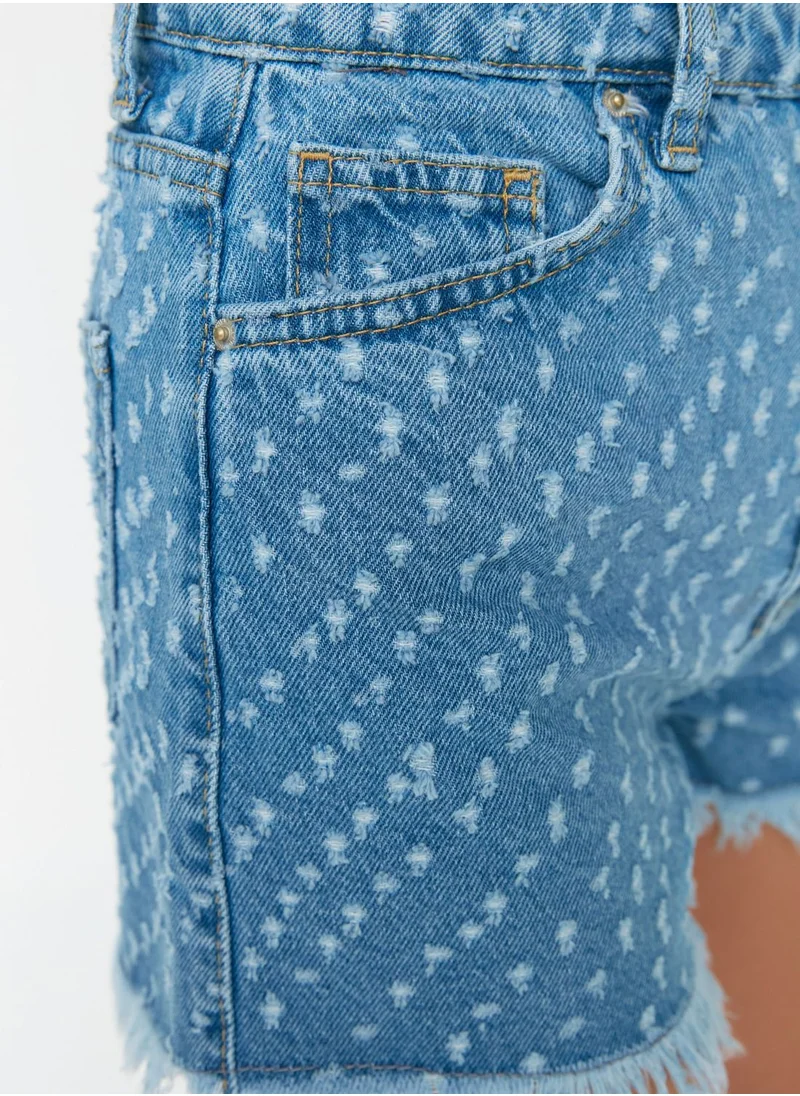trendyol Printed Ripped Hem Denim Shorts