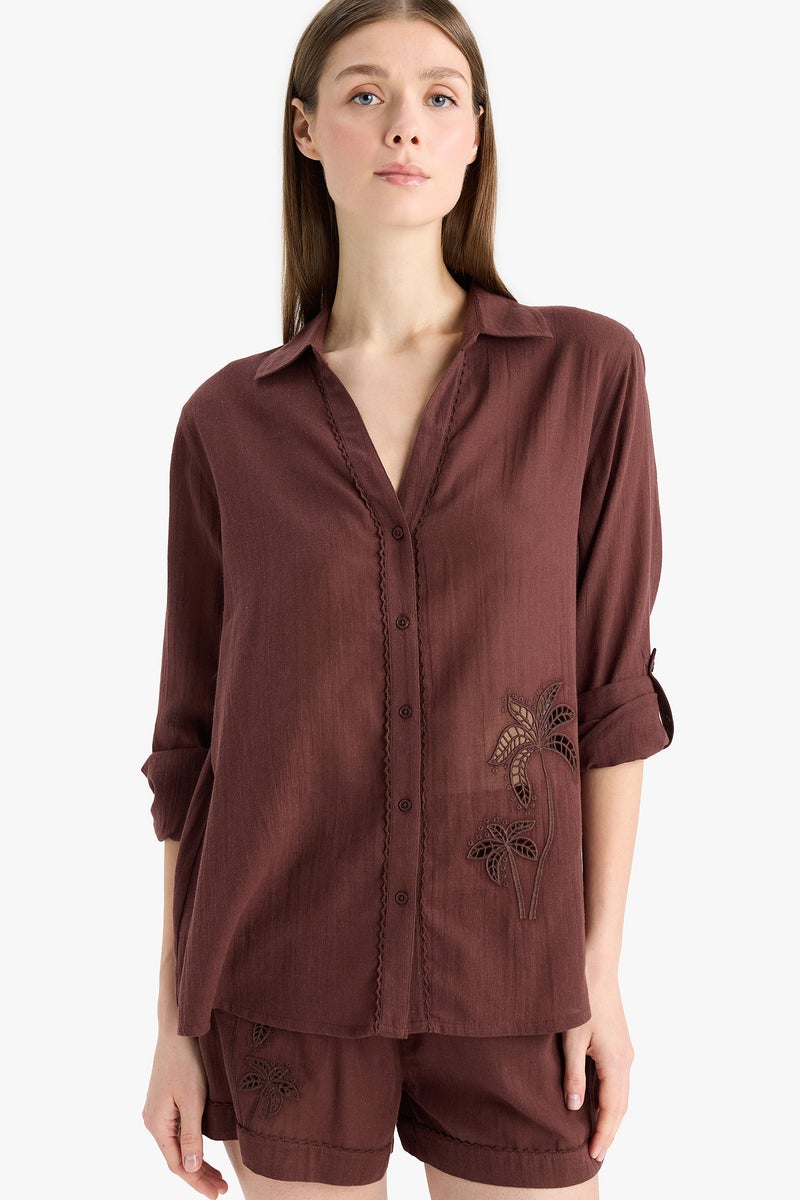 DeFacto Brown Woman Fall in Love Regular Fit Muslin Beachwear Casual - Image 1