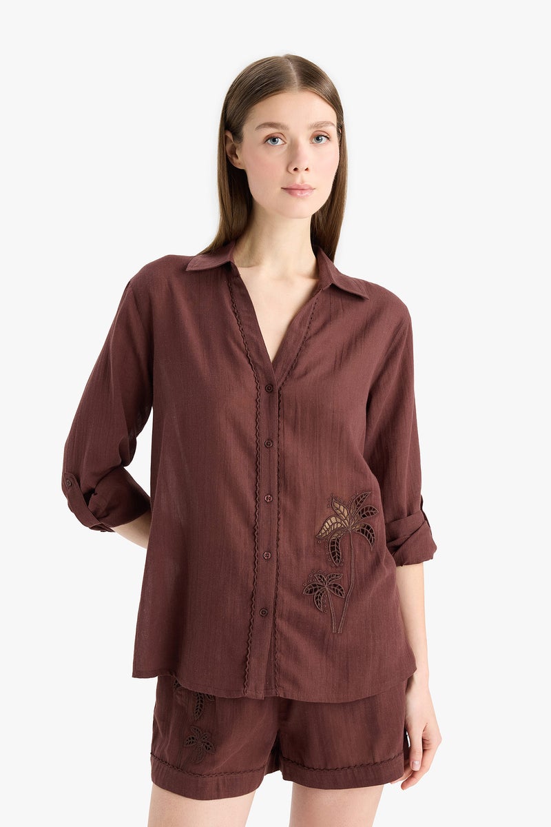 DeFacto Brown Woman Fall in Love Regular Fit Muslin Beachwear Casual - Image 4
