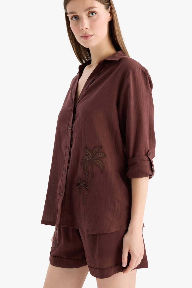 DeFacto Brown Woman Fall in Love Regular Fit Muslin Beachwear Casual - Image 3