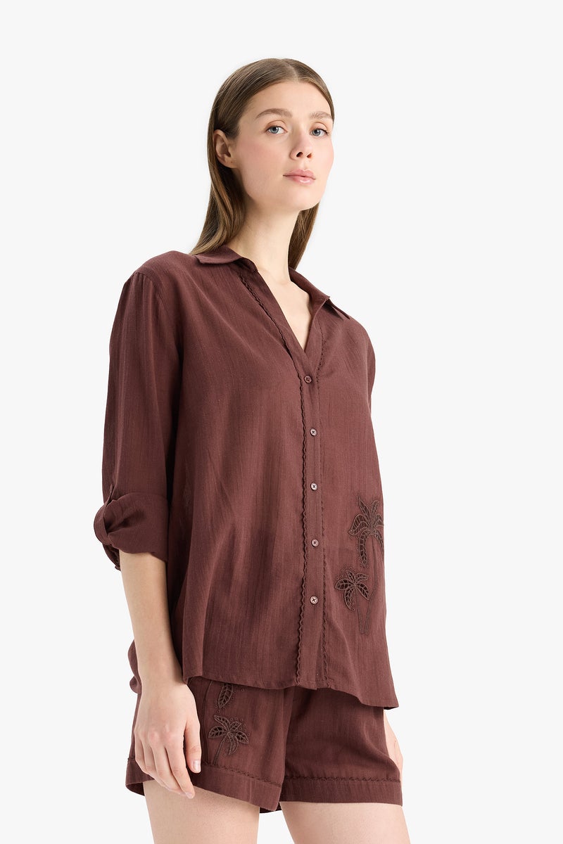 DeFacto Brown Woman Fall in Love Regular Fit Muslin Beachwear Casual - Image 5