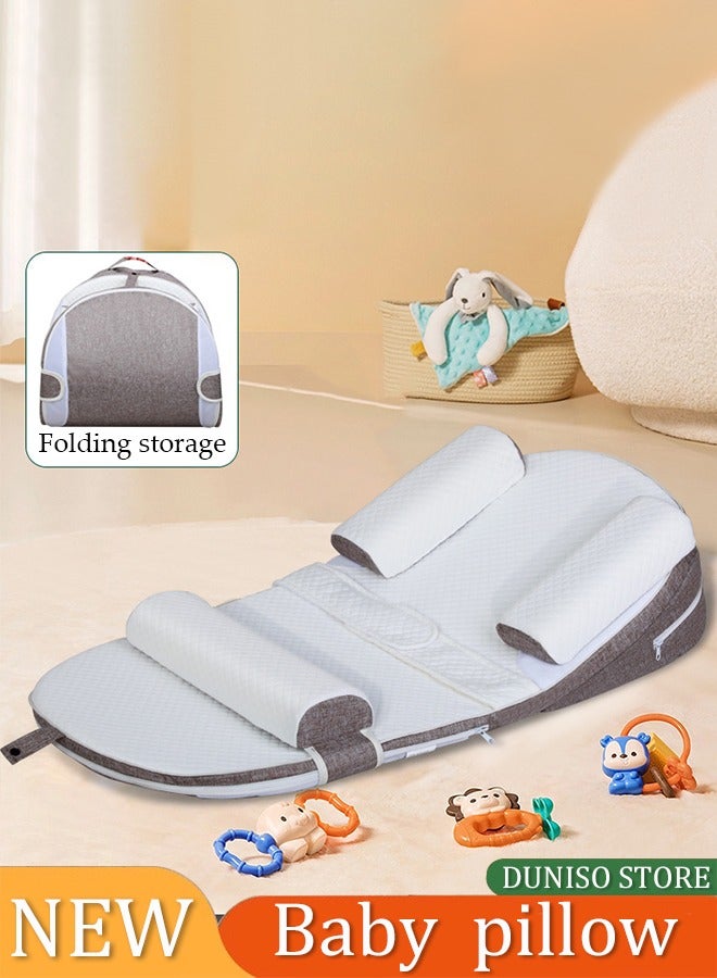 DUNISO وسادة مائلة للأطفال، وسادة مضادة للتقيؤ، وسادة رعاية، وسادة تغذية، أداة تغذية لحماية عمود الطفل، ثلاث ارتفاعات قابلة للتعديل، قابلة للطي والفصل، مع مقبض، مناسبة للأطفال من عمر 0 إلى 3 سنوات - Image 1