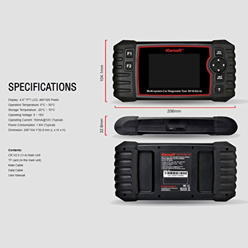 iCarsoft CR V2.0 Diagnostic Scan Tool for Multi-Brand Vehicles (10-19 Vehicle Choices) +Oil Reset +EPB+BMS+DPF+SAS+ETC+BLD+IN|J - Image 4