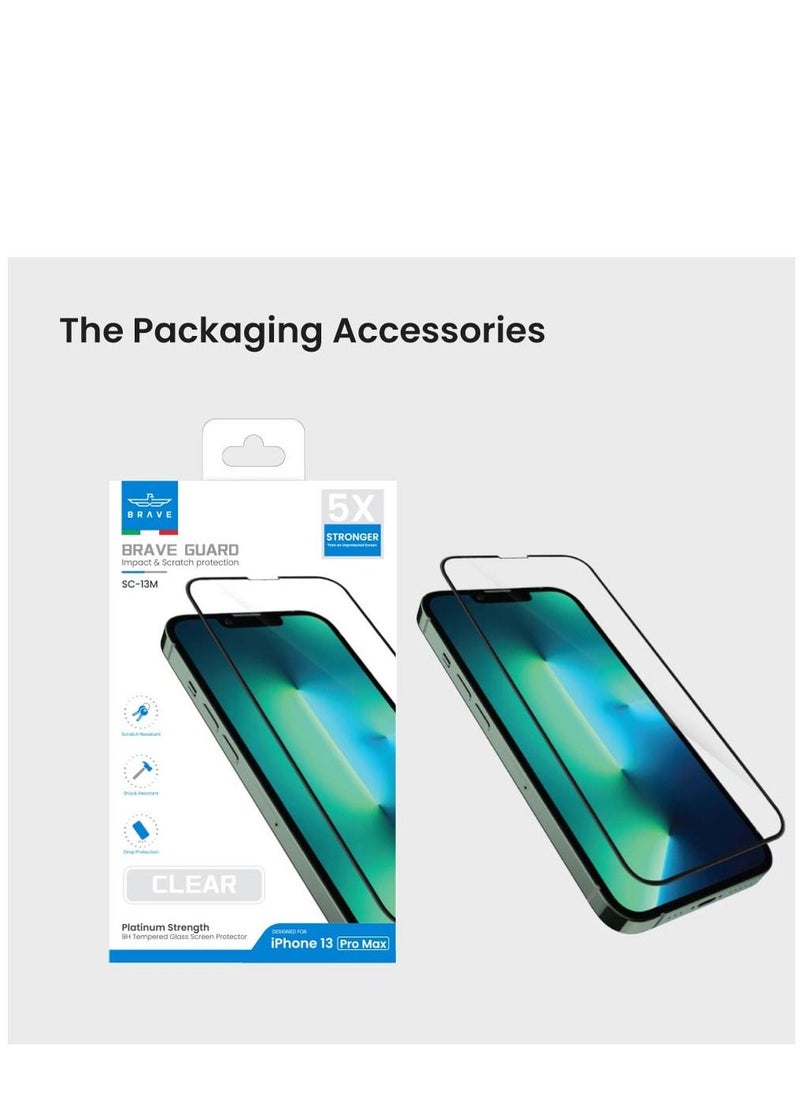 Brave - Premium 9H Tempered Glass Screen Protector for iPhone 13 Pro Max 6.7inch Unbreakable Edge to Edge Coverage Bubble Free, HD Clear, Anti-Scratch, Anti Crack, Easy Installation Including Easy Align Tray - Image 1