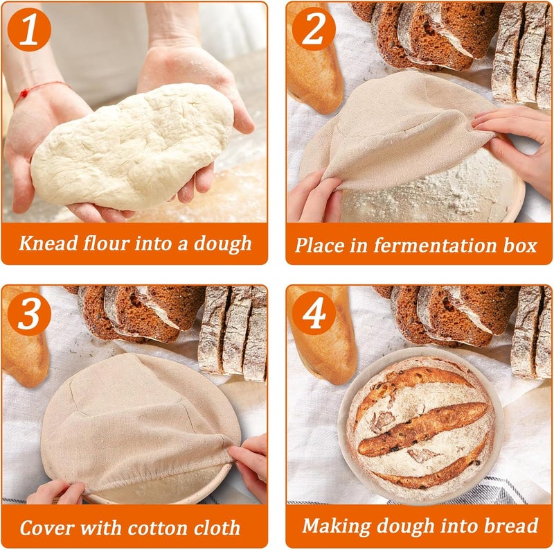 nalcant 9 inch Round Banneton Bread Proofing Basket Sourdough Bread Baking Supplies Set of 4 Sourdough Starter Kit Baking Gifts - Image 4