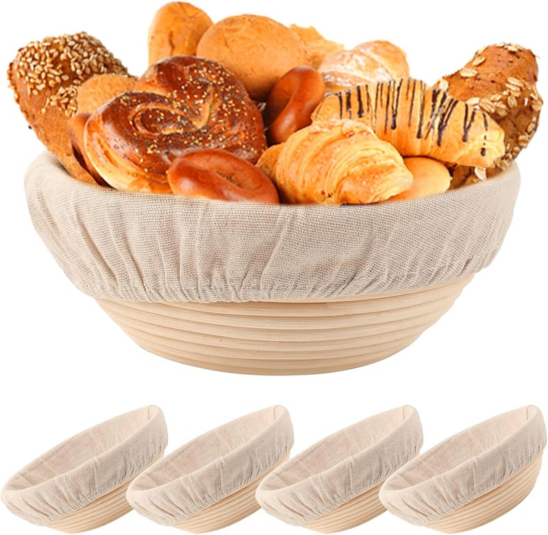 nalcant 9 inch Round Banneton Bread Proofing Basket Sourdough Bread Baking Supplies Set of 4 Sourdough Starter Kit Baking Gifts - Image 1