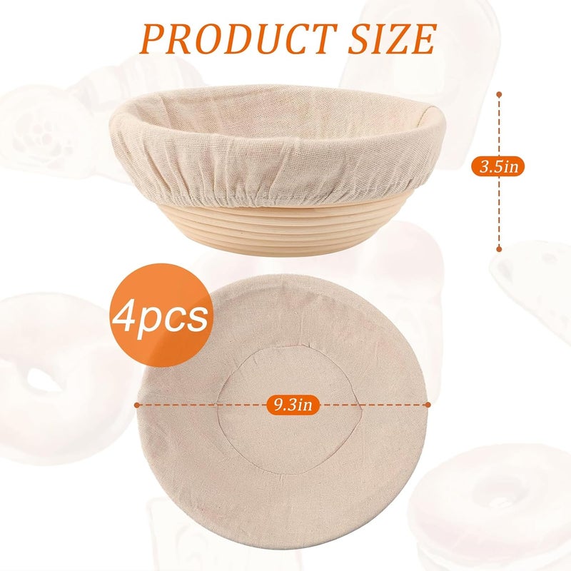 nalcant 9 inch Round Banneton Bread Proofing Basket Sourdough Bread Baking Supplies Set of 4 Sourdough Starter Kit Baking Gifts - Image 2