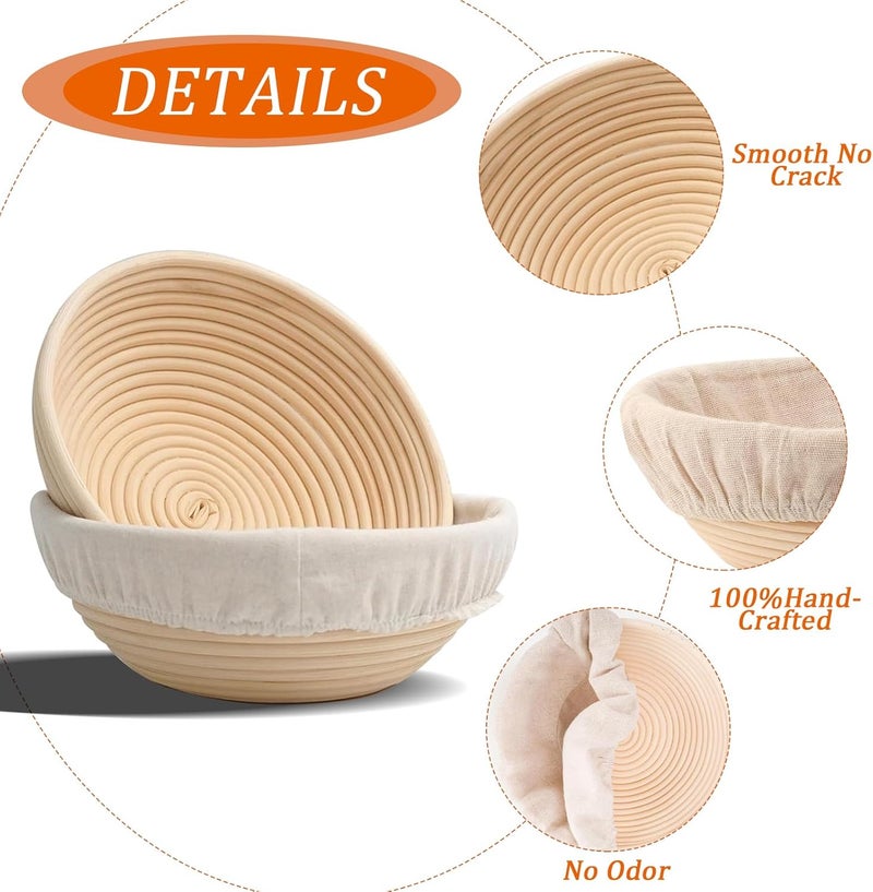 nalcant 9 inch Round Banneton Bread Proofing Basket Sourdough Bread Baking Supplies Set of 4 Sourdough Starter Kit Baking Gifts - Image 3