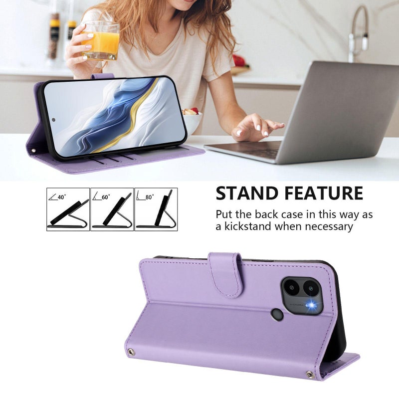 erorex For Redmi A1+ / A2+ / Xiaomi Poco C51 Embossed  Cat Leather Phone Case with Hand Strap(Light Purple) - Image 3