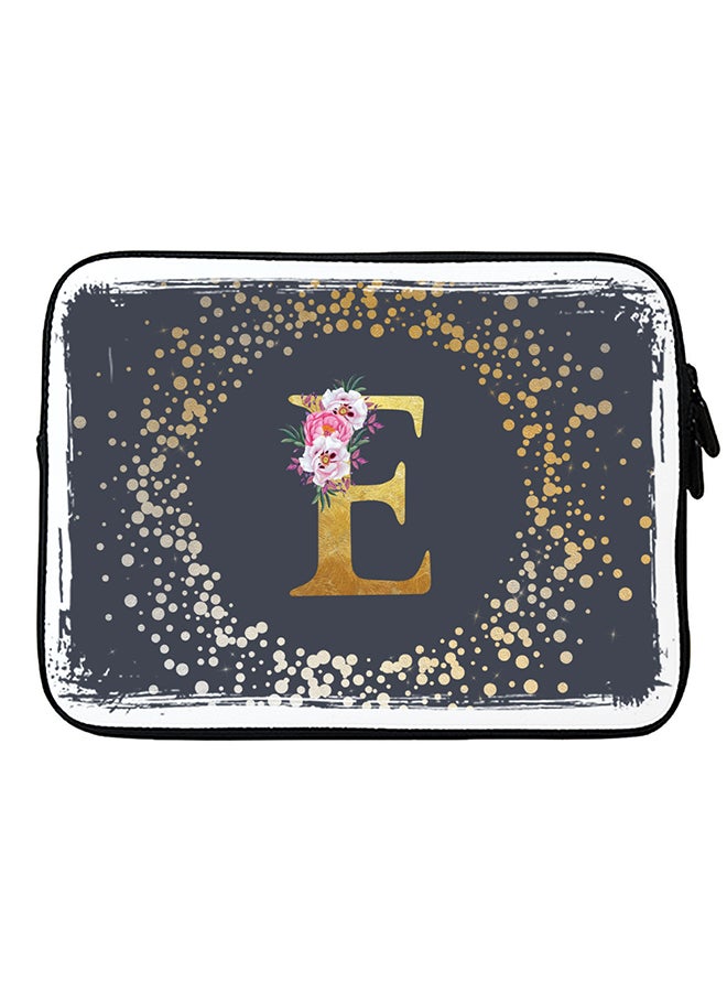 Stylizedd Laptop Sleeve Bag for Macbook 13, 14, 15, 16 inch- Custom Monogram Initial Letter Floral Pattern Alphabet - E  (Grey) - Image 1