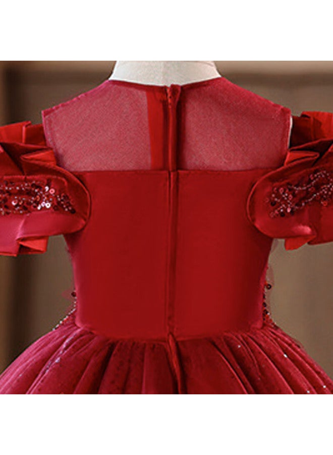 Luobobeibei Princess Dress Girls Puffy Tulle Dress Children's Formal Wedding Dress Little Girl Piano Performance Dress Red 120 - Image 5