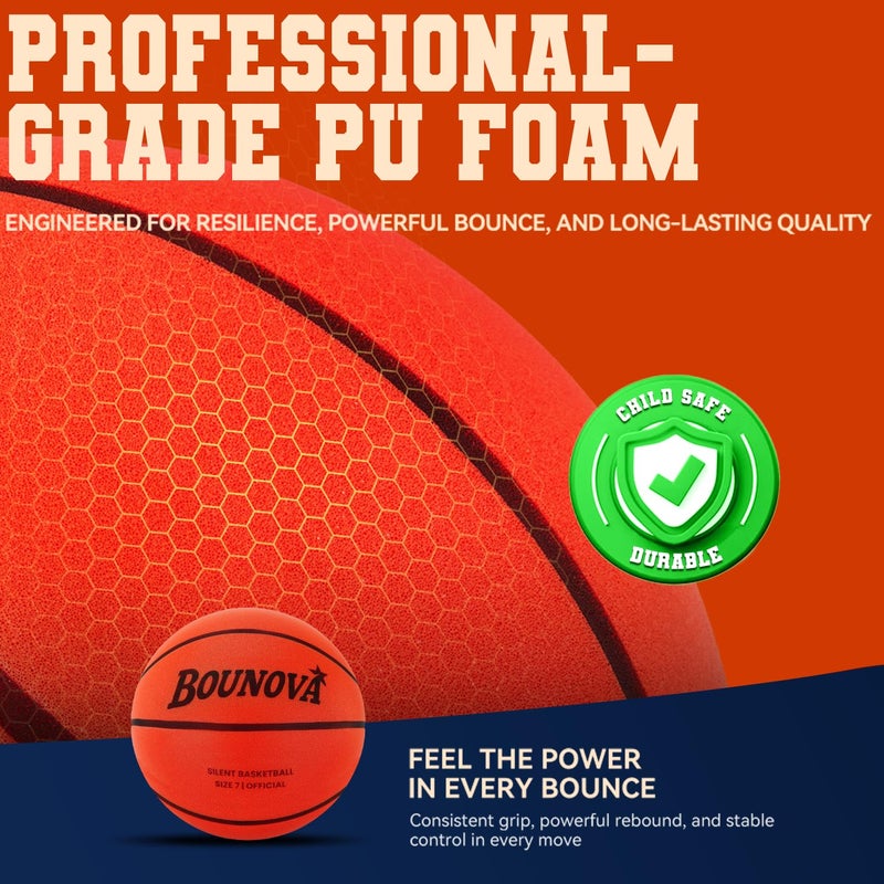 Bounova Silent Basketball Size 7 | Real Feel Powerful Bounce | Elegant Gift Box Packaging | Pro-Grade Pu Foam Indoor Basketballs For Quiet Dribbling & Training - Image 5