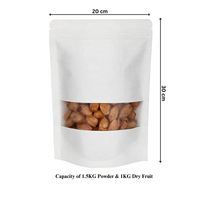 Deera Deera Ziplock Airtight Stand Up Stand up Food Grade PolythenePolyester Lamination PouchCoverBag with Zipper Self Seal and Reusable White200X300 Pack of 25  - Image 2