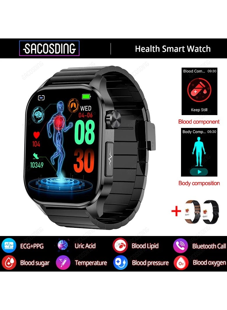 Saco Health Smart Watch Blood Glucose Monitoring Uric Acid ECG+PPG+HRV Heart Rate Body Composition Bluetooth Call Smartwatch - Image 1