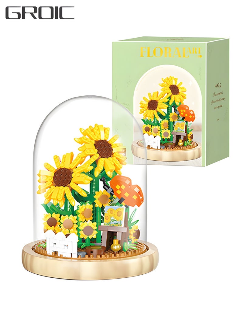 GROIC Flower Bouquets Building Sets,Sunflower Building Blocks with Dust Cover Home Decor, Gifts for Girlfriend Lover Wife Women,Flower DIY Toy  - Image 1