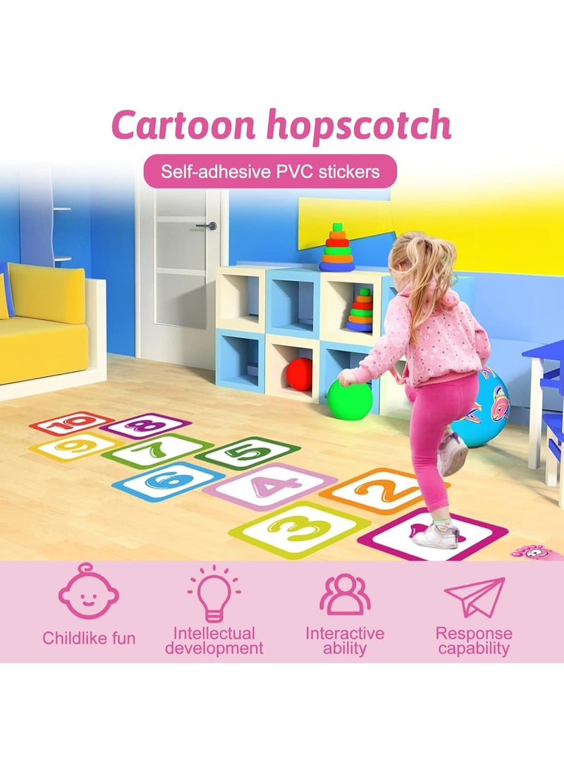 10Pcs Hopscotch Game Floor Stickers, Number Lattice Floor Sticker with 1 Pair Kids Footprint Stickers, Funny Puzzle Games Wall Decals for Classroom Bedroom Living Room Ground Corridor Nursery - Image 4