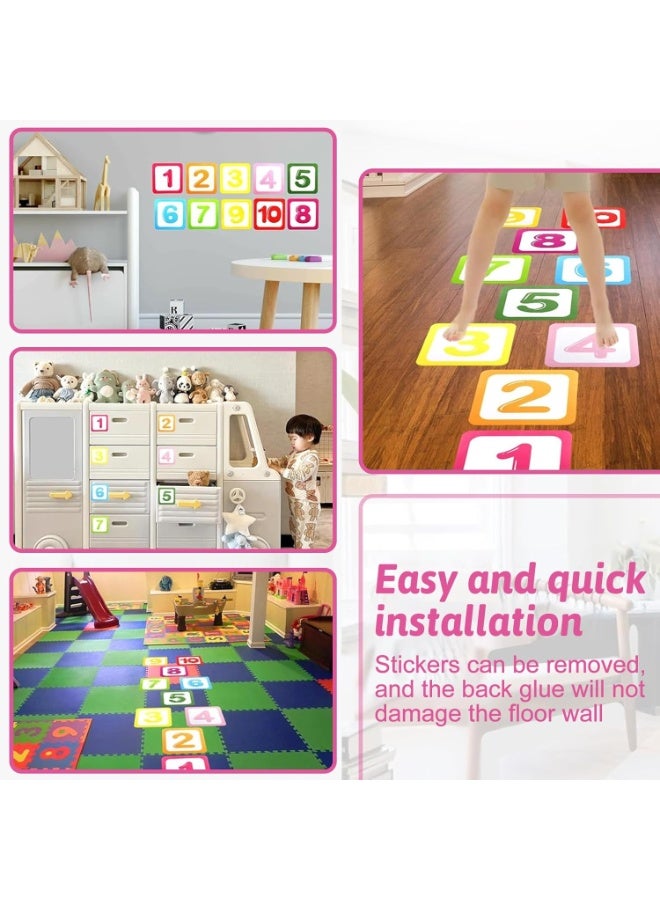 10Pcs Hopscotch Game Floor Stickers, Number Lattice Floor Sticker with 1 Pair Kids Footprint Stickers, Funny Puzzle Games Wall Decals for Classroom Bedroom Living Room Ground Corridor Nursery - Image 3
