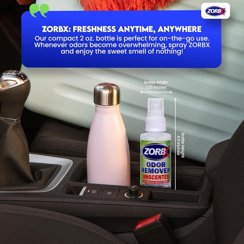 ZORBX Unscented Odor Eliminator for Strong Odor 2 Fl Oz, Pack of 1 - Used in Hospitals & Healthcare Facilities - Advanced Formula, Fast-Acting Odor Remover Spray for Dog, Cat, House & Carpet - Image 4