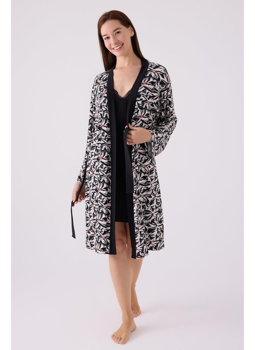 Arnetta Women's Black Nightgown Dressing Gown Set  - Image 1